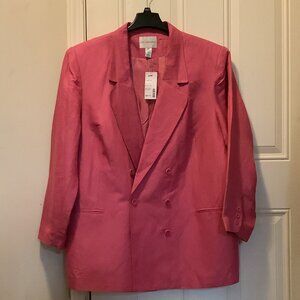 NWT Jon Lawrence Women’s 24W Pink Double-Breasted Linen Blend Blazer